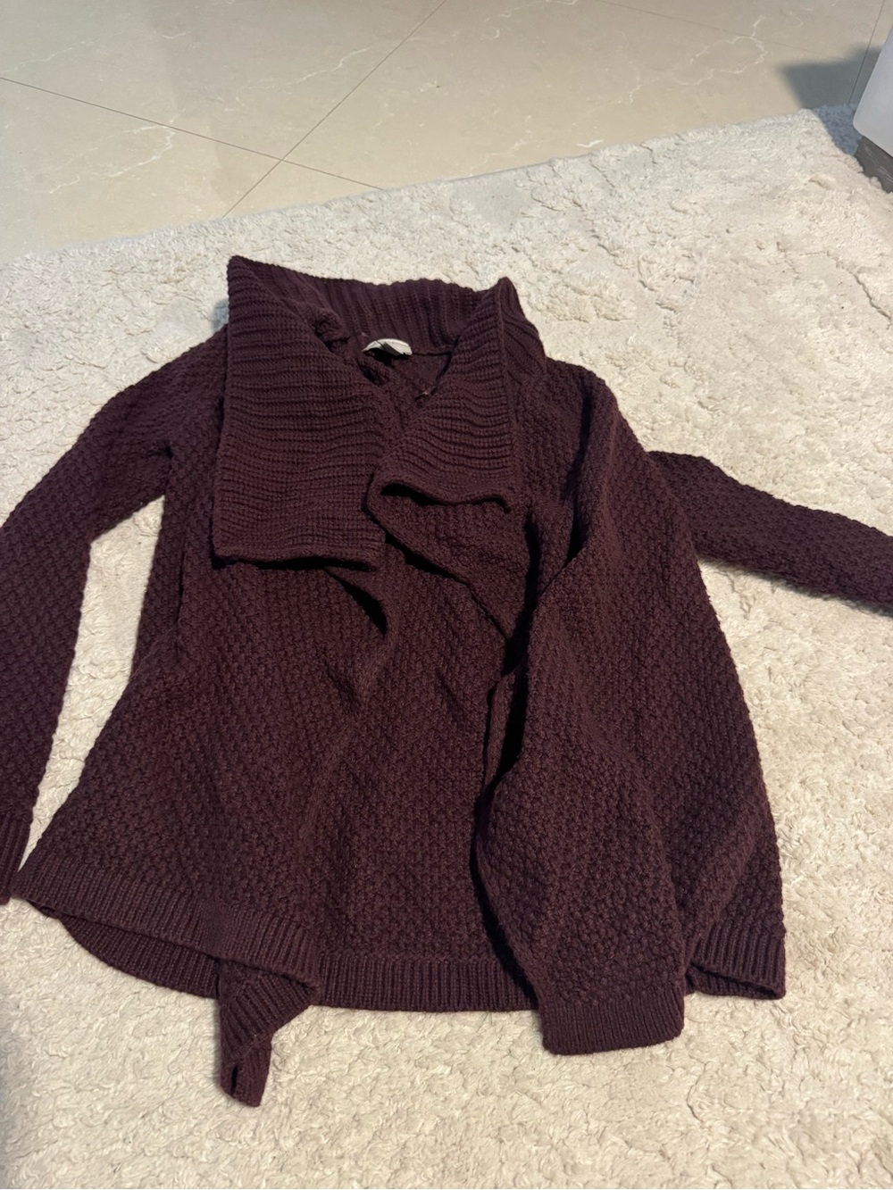LOFT Deep Plum Open-Front Shawl Collar Cardigan